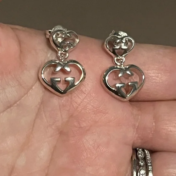 GUCCI Love Britt Double G Heart Drop Earrings